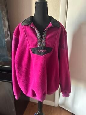 Vintage Forrester’s Hot Pink Fleece 1/4 Zip Pullover | Aztec Geometric Trim XL